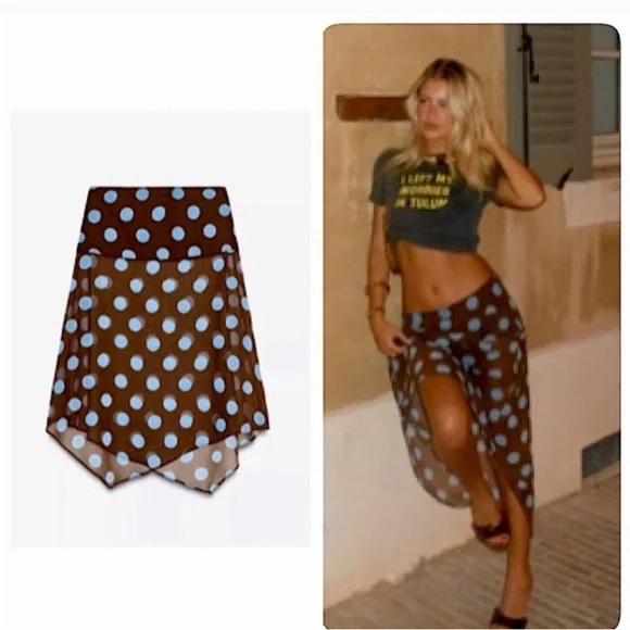 Zara 2pcs POLKA DOT ASYMMETRIC SKIRT+ Top Set